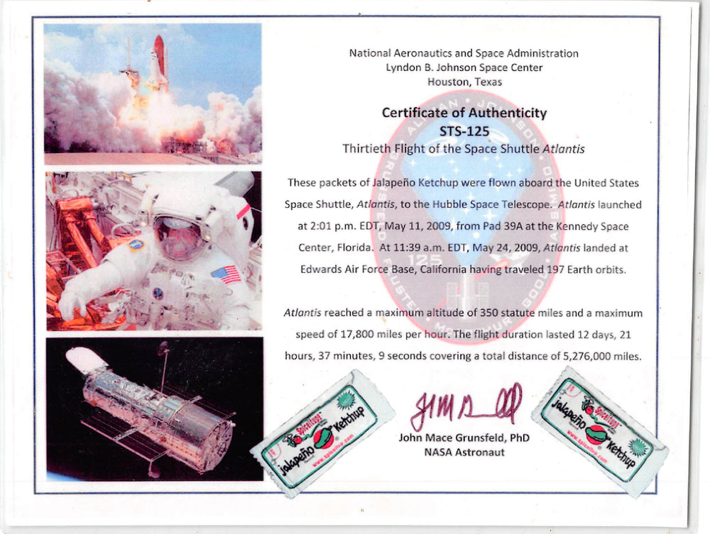 NASA Certificate of Authenticity - SpiceItUp Ketchup on Space Shuttle Atlantis